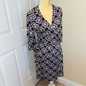 💛 White Mark Black & White 3/4 Sleeve Wrap Dress M